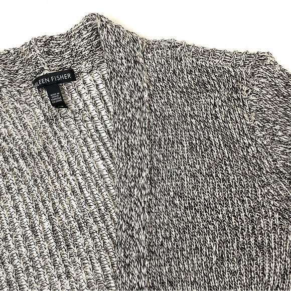 Eileen Fisher Open Front Cardigan Organic Linen Wool Marled Large - Picture 7 of 11